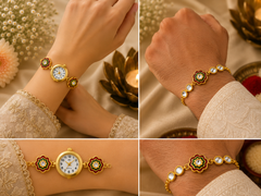 Jashn Bazaar Regal Stone Meenakari Bhai Bhabhi Rakhi Set with Watch Rakhi+ Roli chawal+chocolates +message card