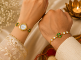 Luxury Green Meenakari Bhai Bhabhi Rakhi Collection with Watch Rakhi+ Roli chawal+chocolates +message card