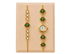Luxury Green Meenakari Bhai Bhabhi Rakhi Collection with Watch Rakhi+ Roli chawal+chocolates +message card