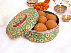 Handcrafted Meenakari Steel Laddoo Box | Green (Pack of 3)