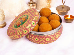 Handcrafted Meenakari Steel Laddoo Box | Pink (Pack of 3)