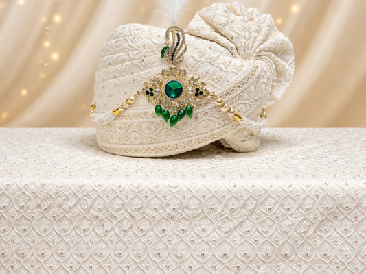 Elegant Off-White Groom Pagdi with Safa and Kalgi