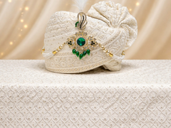 Elegant Off-White Groom Pagdi with Safa and Kalgi
