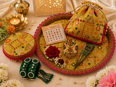Festive Bloom Teej Celebration Thaal Combo with Potli, Ladoo Box & Shagun Essentials
