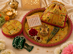 Festive Bloom Teej Celebration Thaal Combo with Potli, Ladoo Box & Shagun Essentials