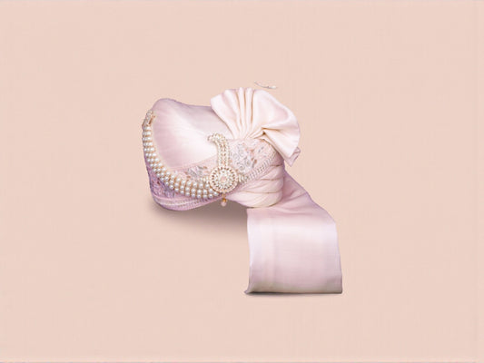 Pastel Pink Groom Pagdi with Embroidered Safa and Pearl Kalgi