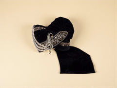 Royal Black Velvet Groom Pagdi with Safa and Pearl Kalgi