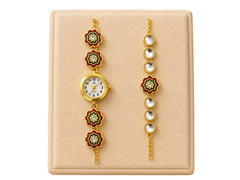 Jashn Bazaar Regal Stone Meenakari Bhai Bhabhi Rakhi Set with Watch Rakhi+ Roli chawal+chocolates +message card