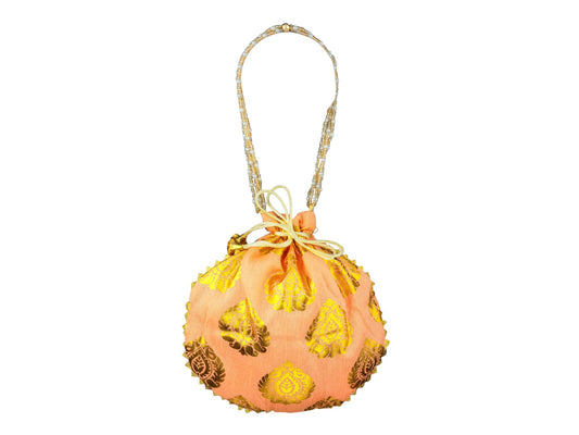 Bail Round Potli Bag with Pearl Beaded Handle - Baby-Pink - Image 2