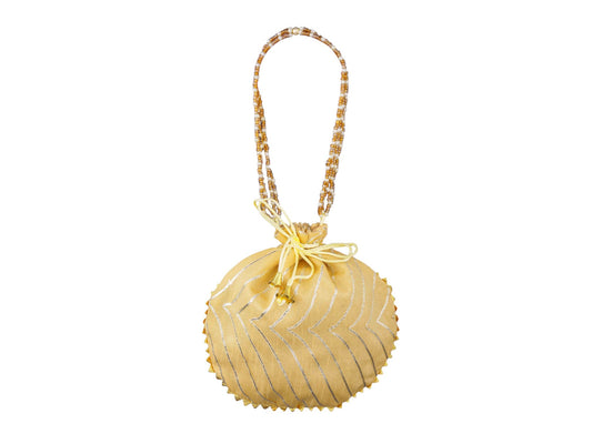 Bandhani Style Round Potli Bag with Golden Handle - Beige - Image 2
