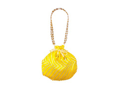 Bandhani Style Round Potli Bag with Golden Handle - Yellow - Image 2