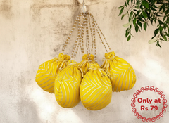 Bandhani Style Round Potli Bag with Golden Handle - Yellow