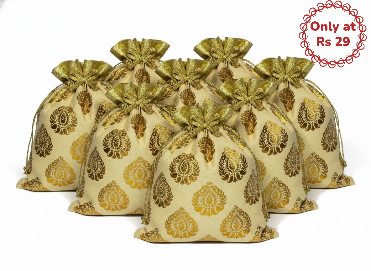 Traditional Beige & Gold Brocade Potli Bag (pack of 10))