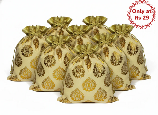 Traditional Beige & Gold Brocade Potli Bag (pack of 10))