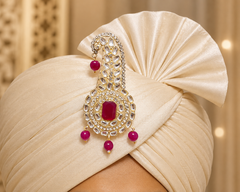 Traditional Groom kalgi with Kundan Work & Pearl Danglers - Pink