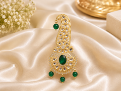 Traditional Groom kalgi with Kundan Work & Pearl Danglers - Green