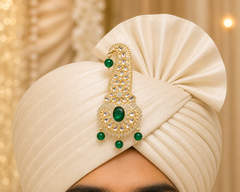 Traditional Groom kalgi with Kundan Work & Pearl Danglers - Green