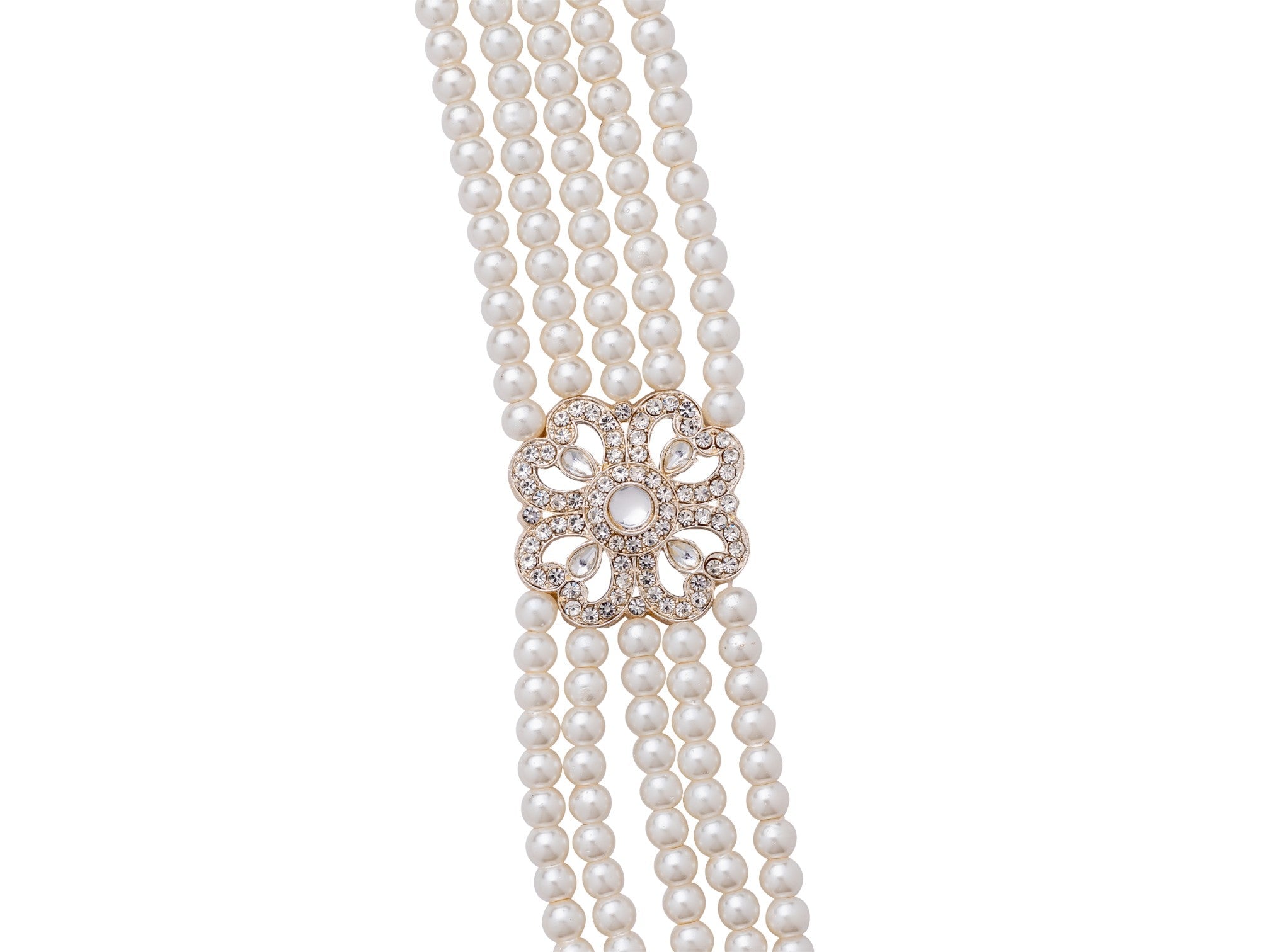 classic beaded groom’s mala with floral motifs white