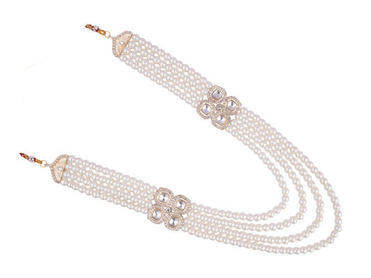 Contemporary Indian Groom Haar with Pastel Pearl Finish- Cream