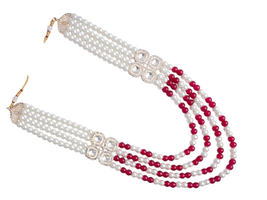Contemporary Indian Groom Haar with Pastel Pearl Finish- Rani Pink