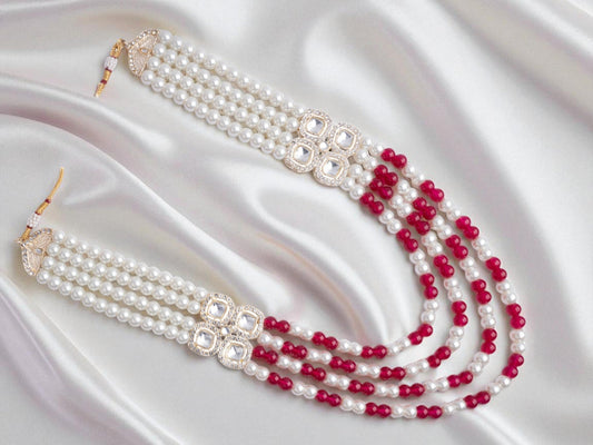 Contemporary Indian Groom Haar with Pastel Pearl Finish- Rani Pink