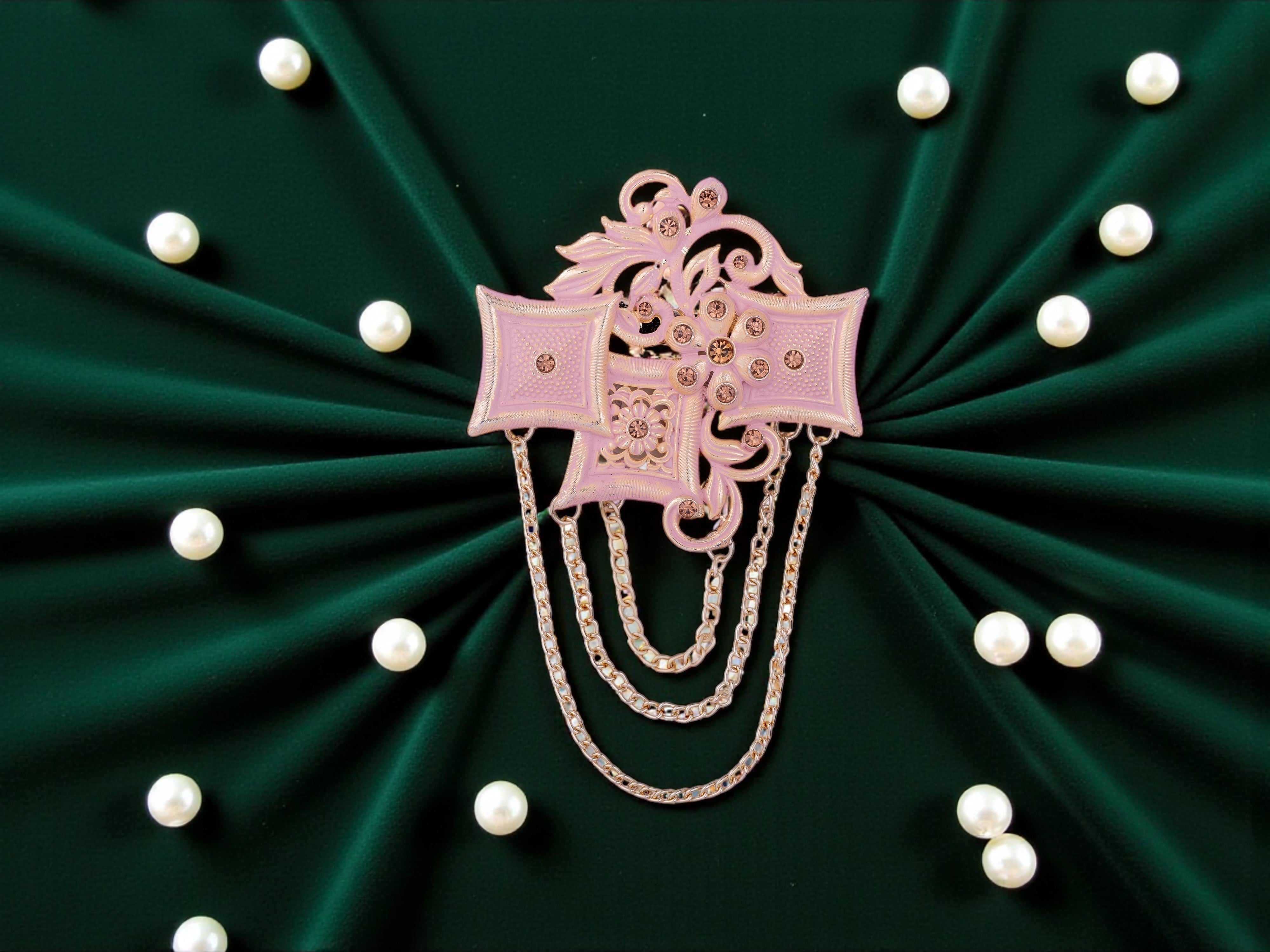 Royal Pearl & Kundan Groom's Brooch - Peach