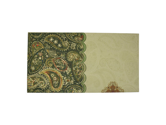 Elegant Cream & Green Paisley Shagun Envelope(Pack of 10)