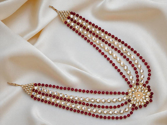 Elegant Red & Golden Kundan Groom Mala – 4 Layer Design
