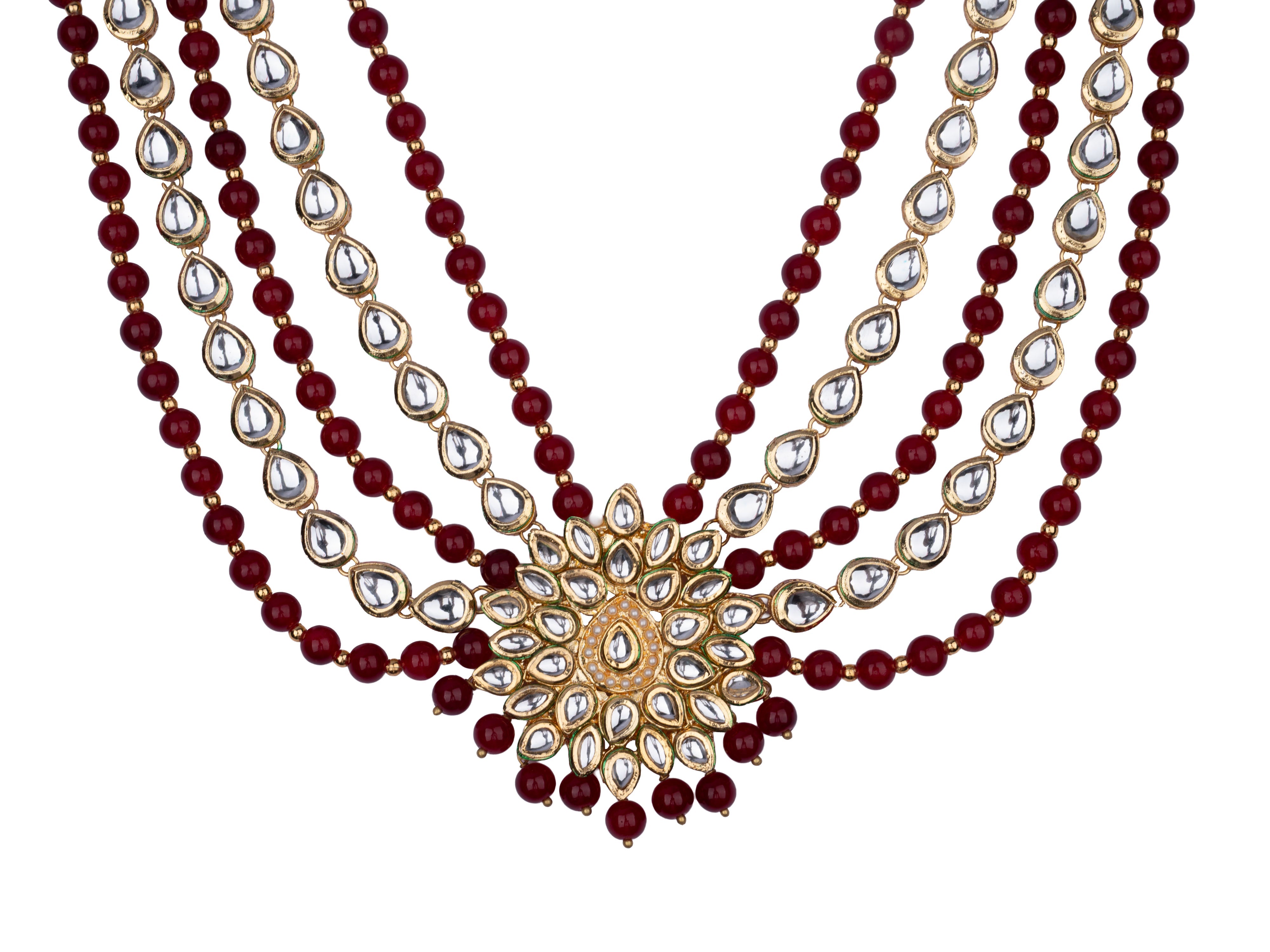 Elegant Red & Golden Kundan Groom Mala – 4 Layer Design
