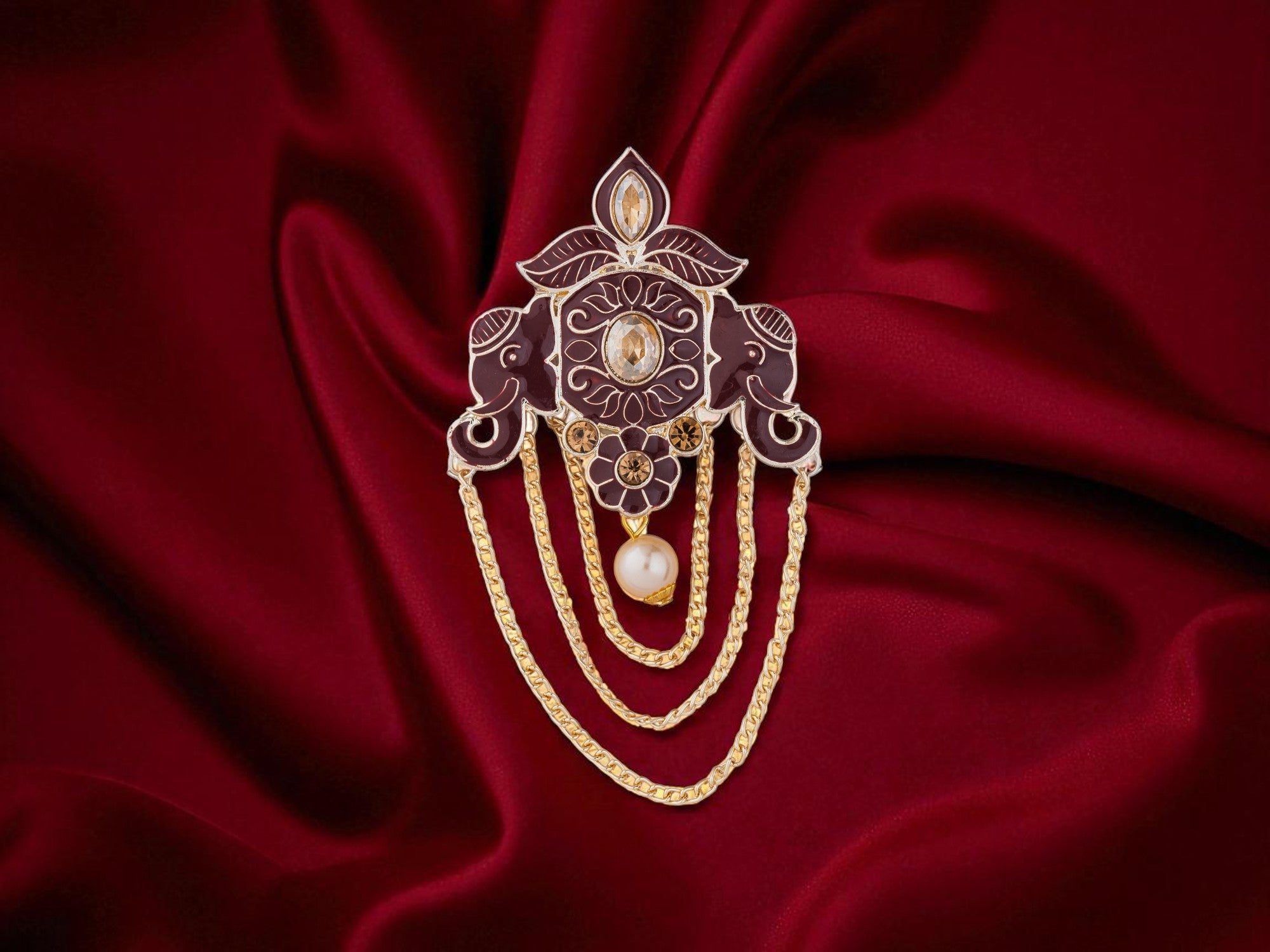 Royal Pearl & Kundan Groom's Brooch - Peach