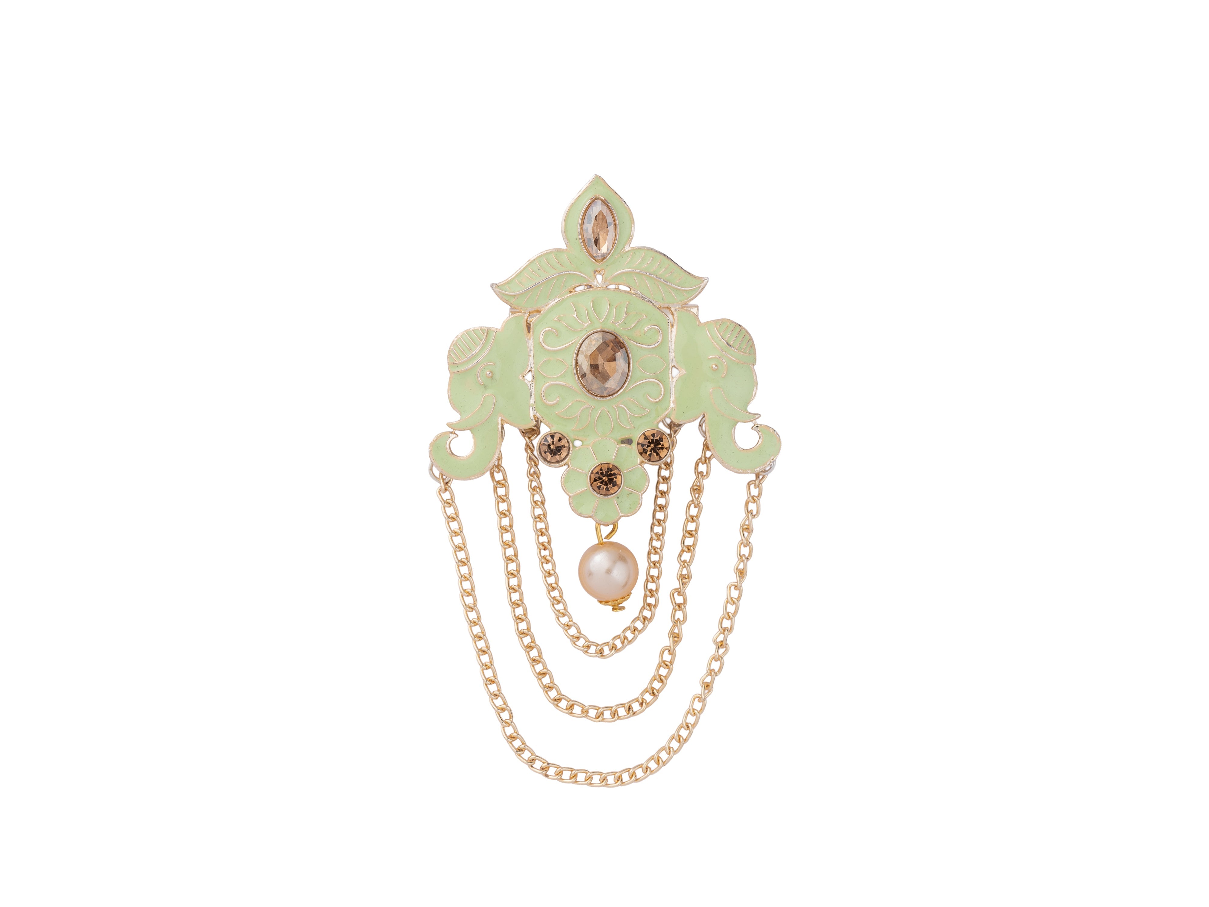 Royal Pearl & Kundan Groom's Brooch - Peach