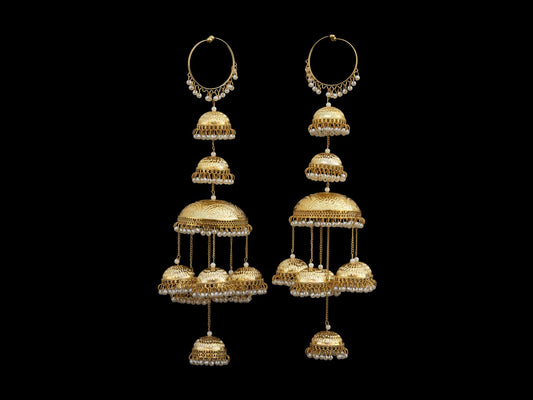 Ethnic Multi-Tier Golden Bridal Kaleera with Pearl Detailing