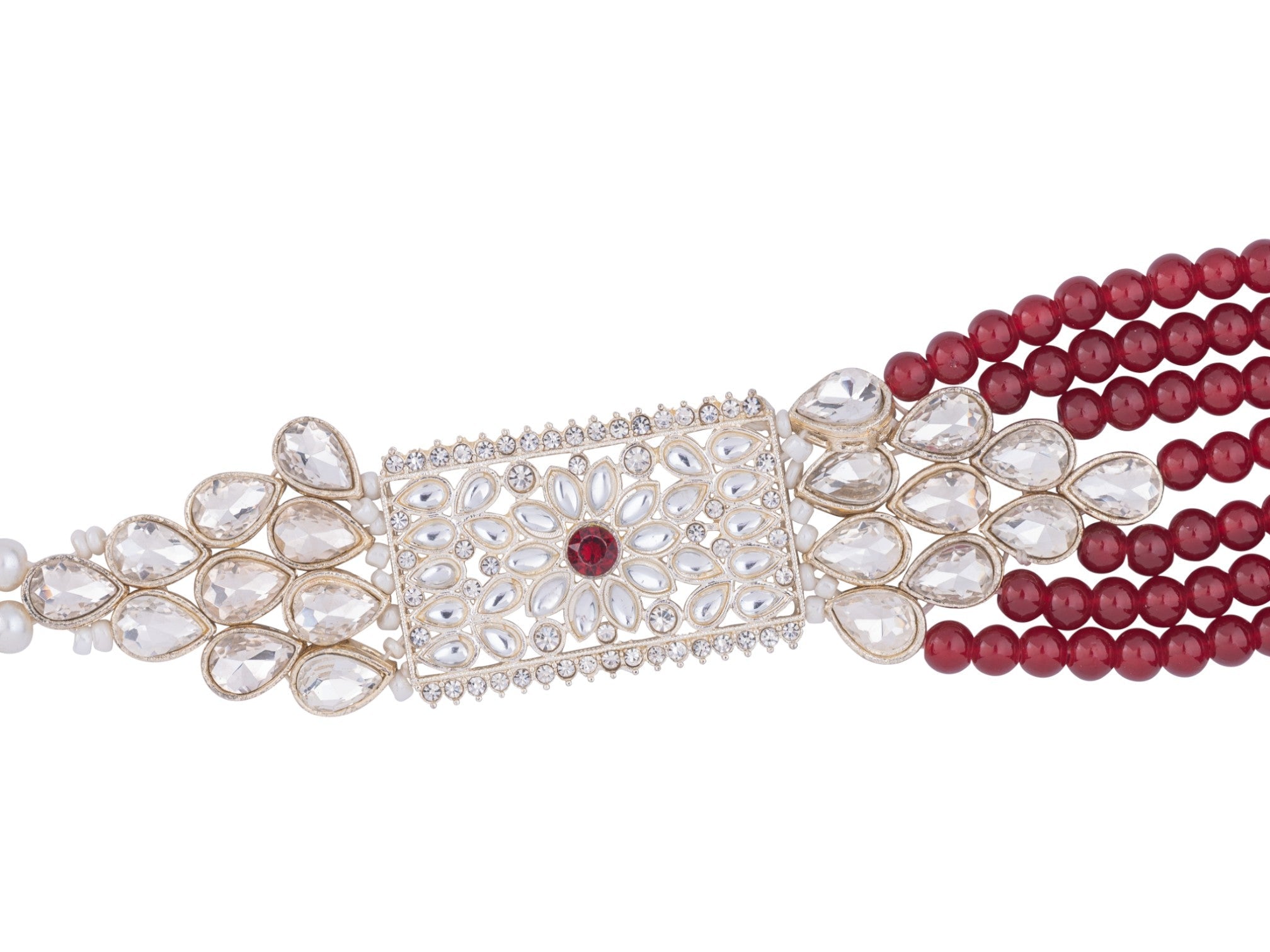 Ethnic Pearl & Red Bead Groom Mala with Kundan Embellishments
