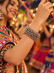Rajputana Silver Beaded Statement Cuff
