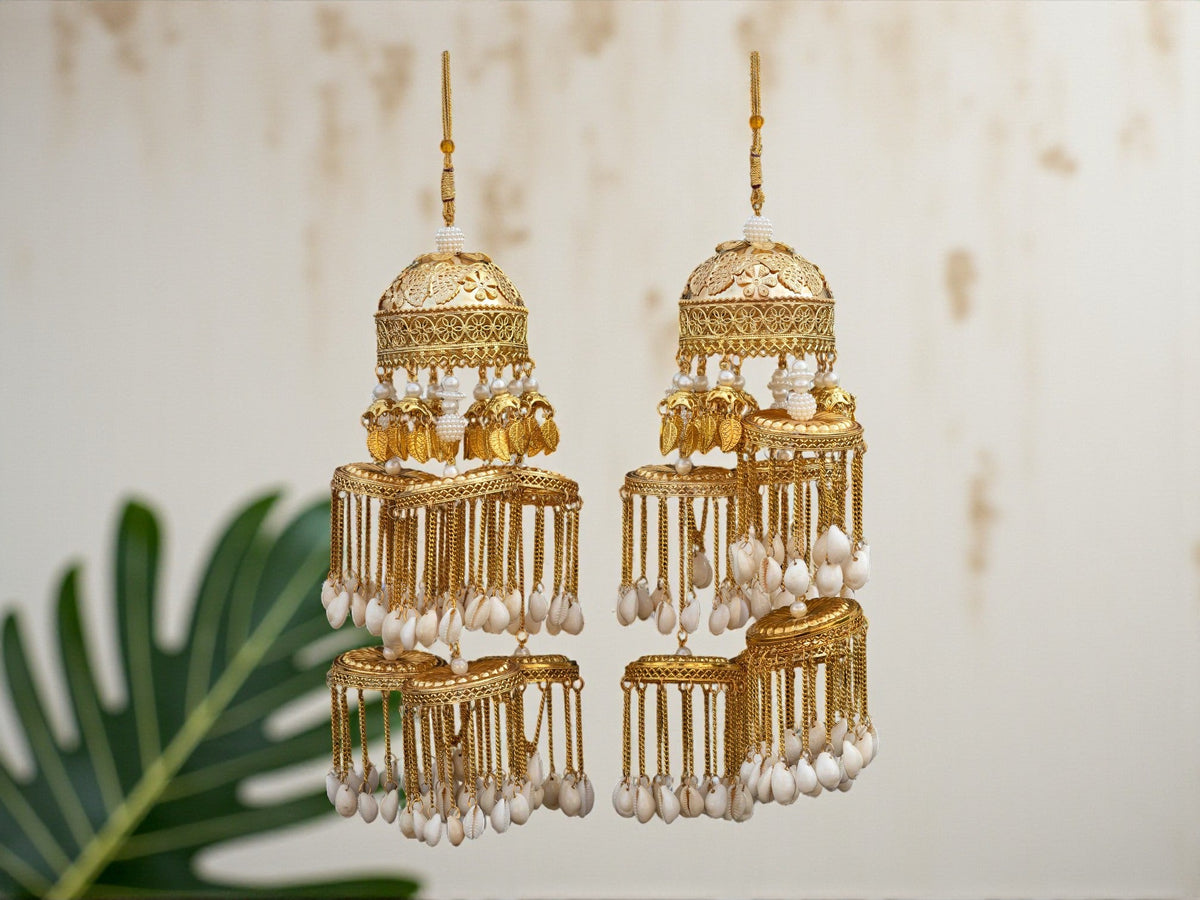 Grand Multi-Layer Golden Bridal Kaleera with White Bead Detailing