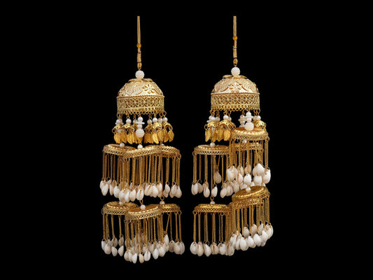 Grand Multi-Layer Golden Bridal Kaleera with White Bead Detailing