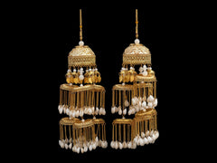 Grand Multi-Layer Golden Bridal Kaleera with White Bead Detailing