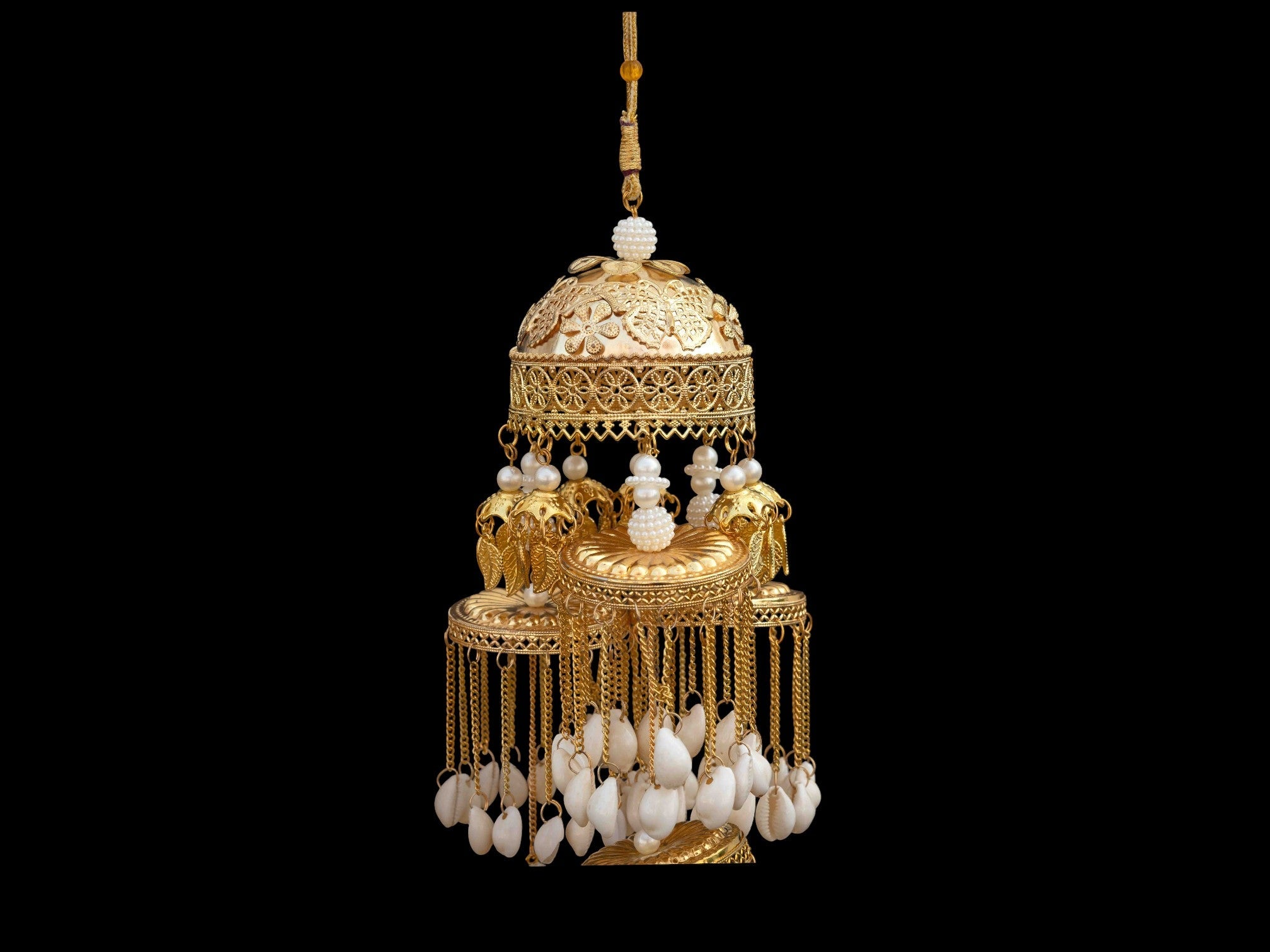 Grand Multi-Layer Golden Bridal Kaleera with White Bead Detailing