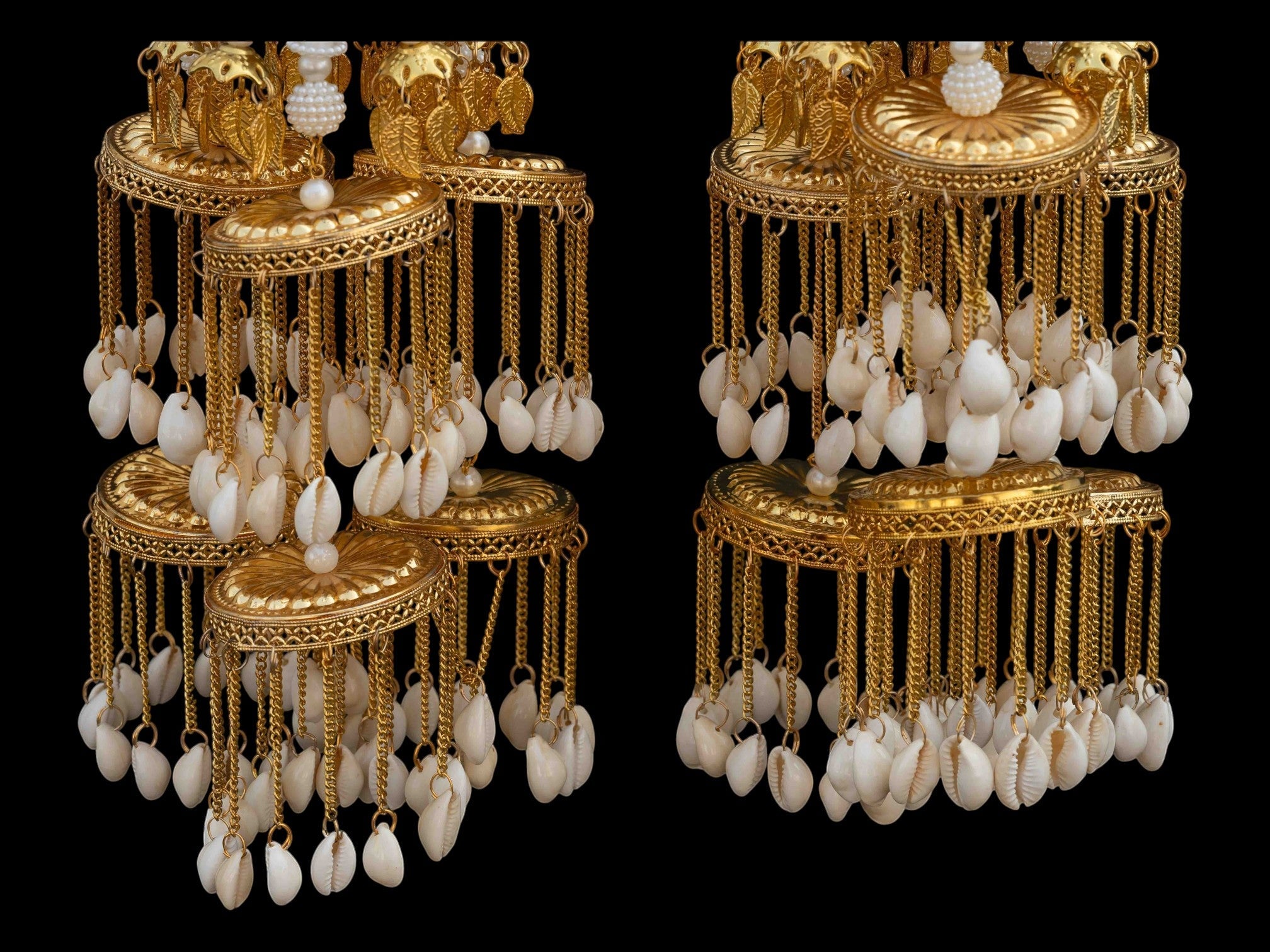 Grand Multi-Layer Golden Bridal Kaleera with White Bead Detailing