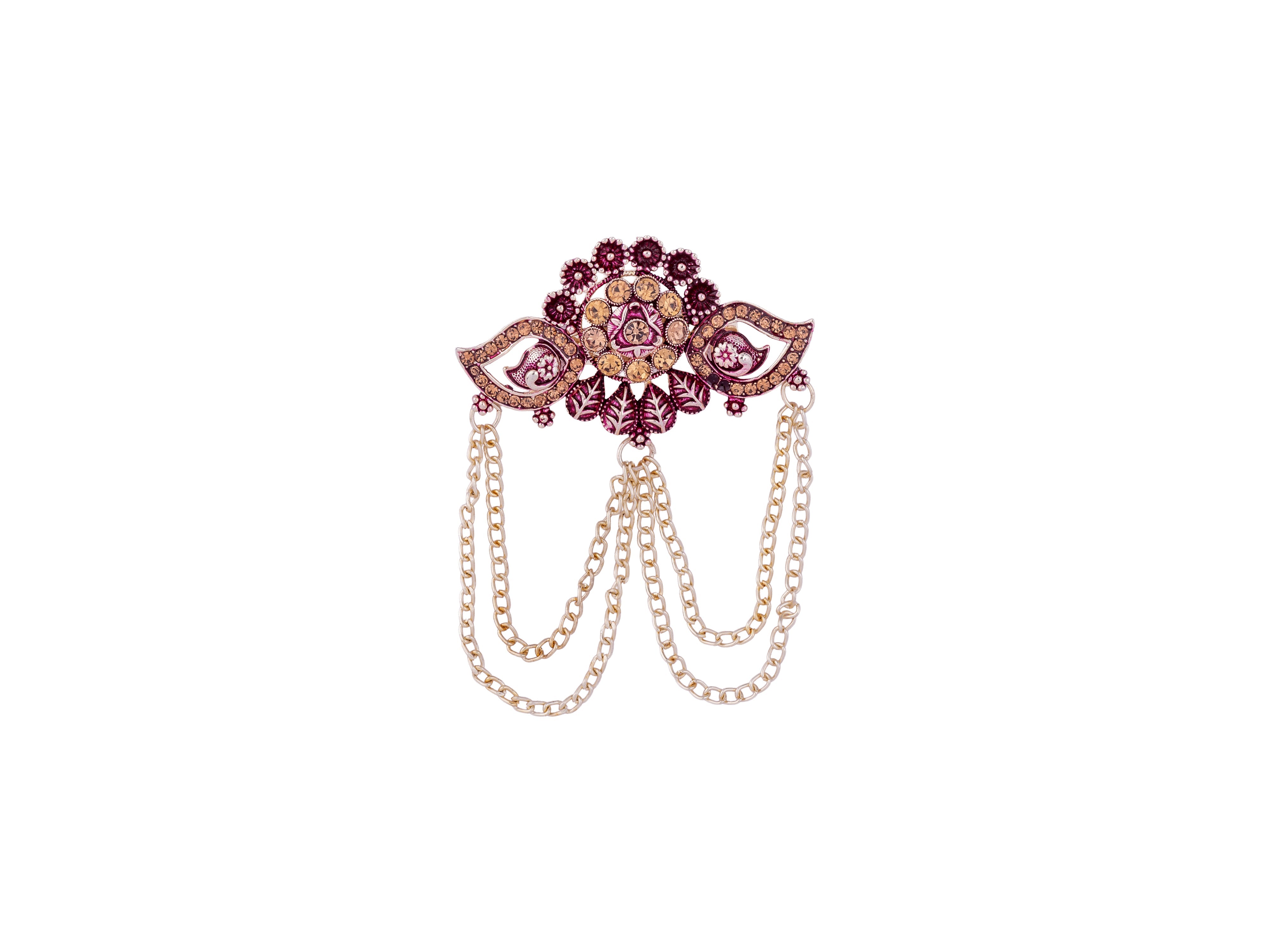 Floral Designer Groom's Brooch with Dual Chain - Peach