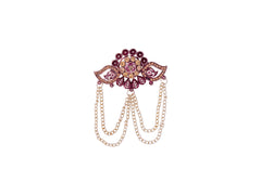 Floral Designer Groom's Brooch with Dual Chain - Peach
