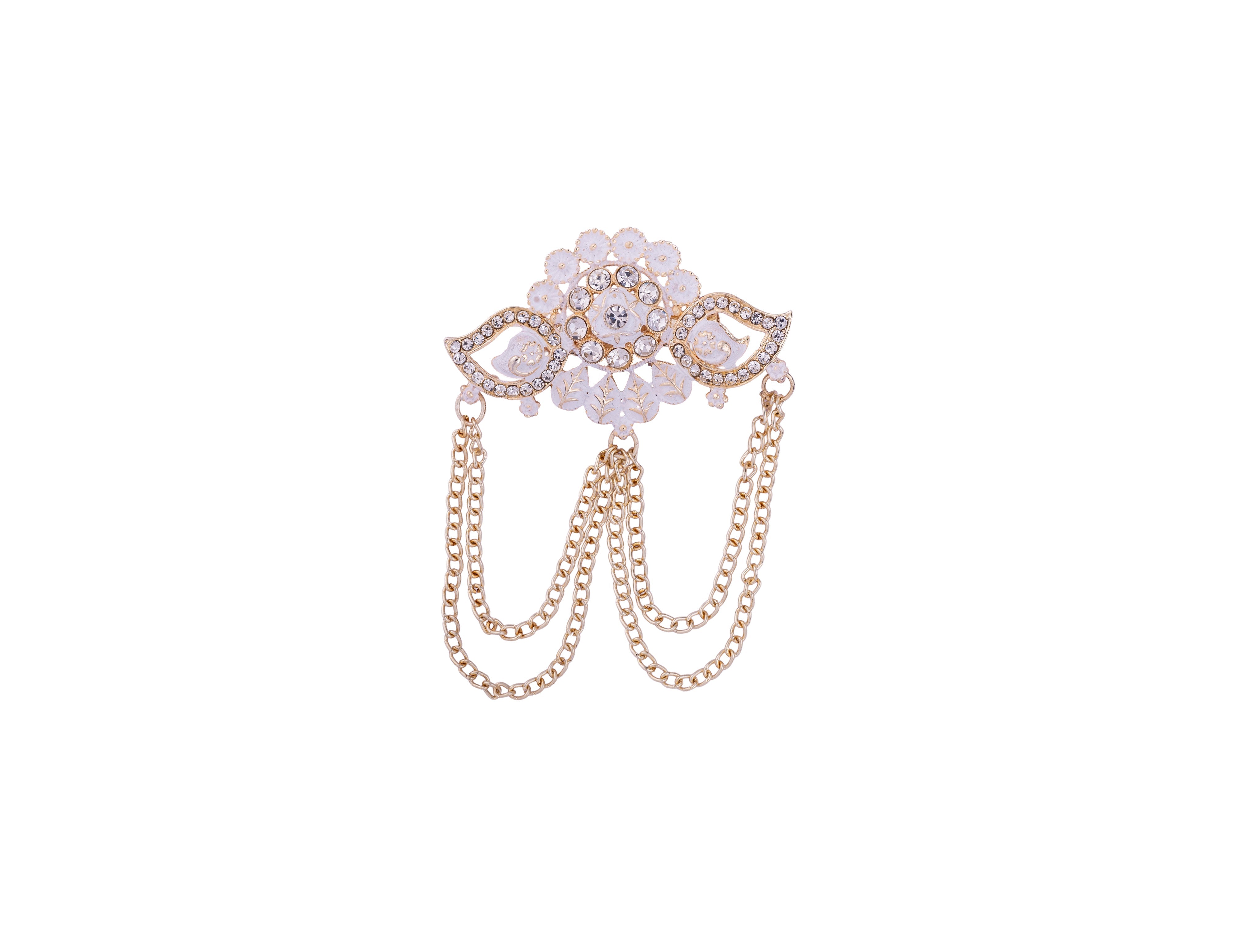 Floral Designer Groom's Brooch with Dual Chain - Peach