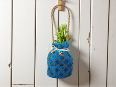 Fuchsia Embroidered Potli Bag with Golden Beadwork & Braided Handle - Blue - Image 1