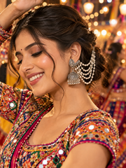 Navratri Pearl Cascade Oxidised Jhumka Earrings