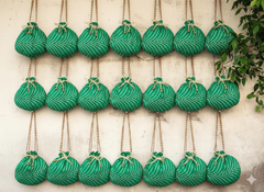 Bandhani Style Round Potli Bag with Golden Handle - Green