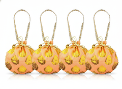 Bail Round Potli Bag with Pearl Beaded Handle Peach- Pack of 4