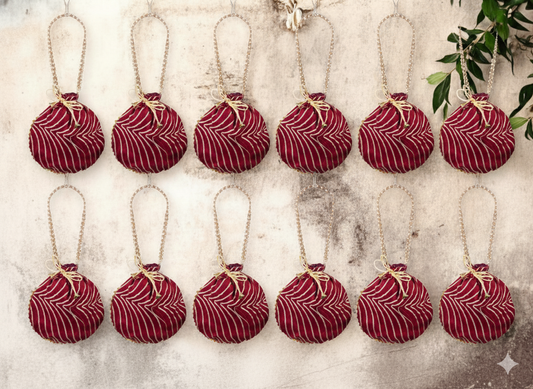 Bandhani Style Round Potli Bag with Golden Handle - Red