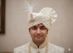 Hand-Tied Grand Groom Pagdi with Baby Pink Embroidery with  Safa and Pearl Kalgi