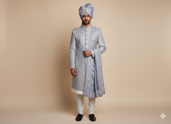Classic Aqua Groom Pagdi with Embroidered Safa and Pearl Kalgi