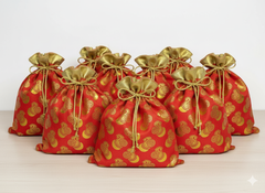 Traditional Red & Gold Brocade Potli Bag (pack of 10)